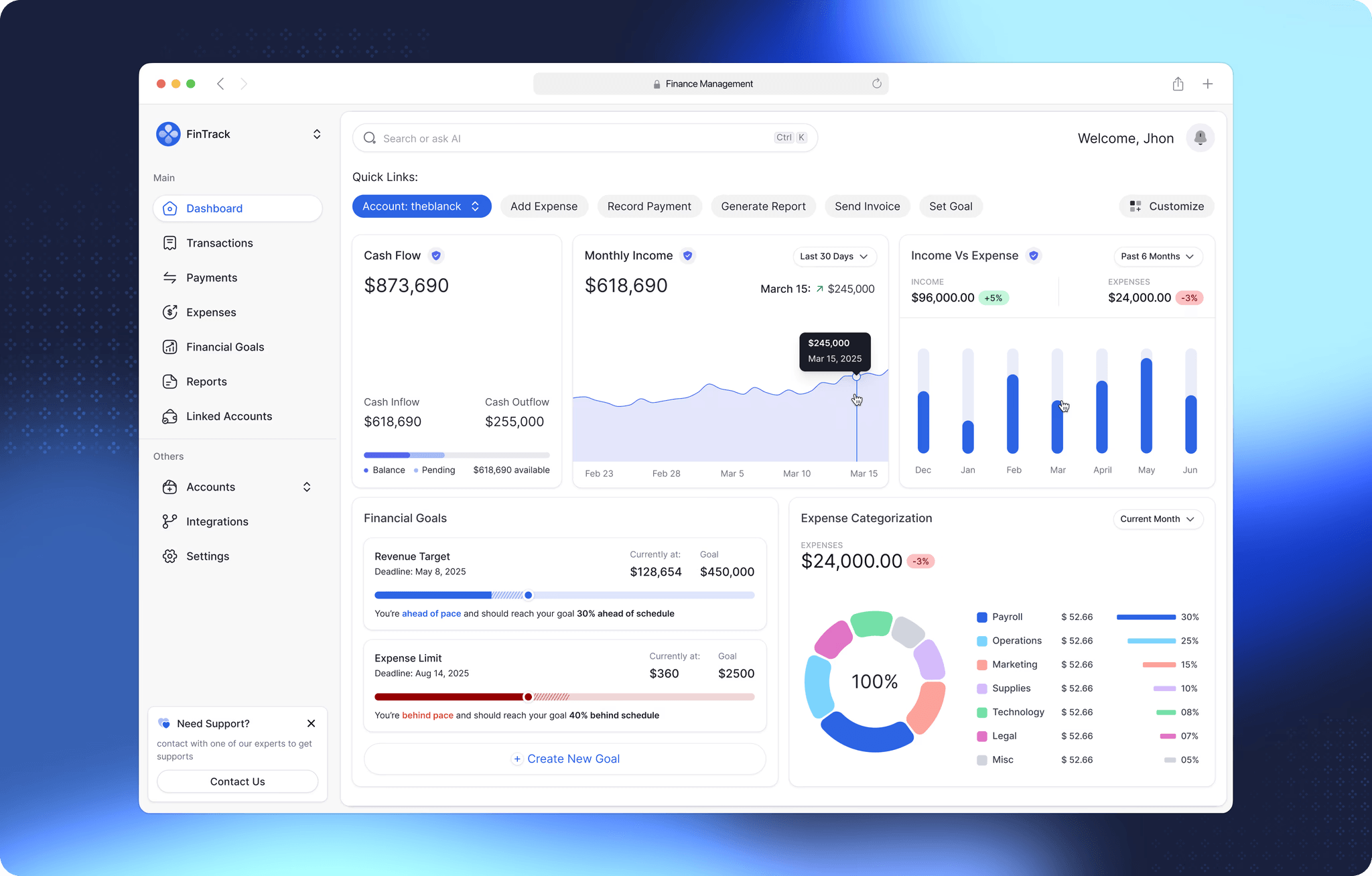 FinTrack dashboard